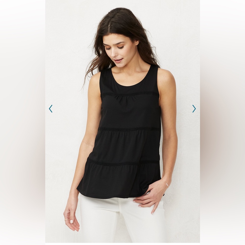 LC Lauren Conrad Women's Lace Floral Tank Blouse Top Sleeveless Black Medium NWT